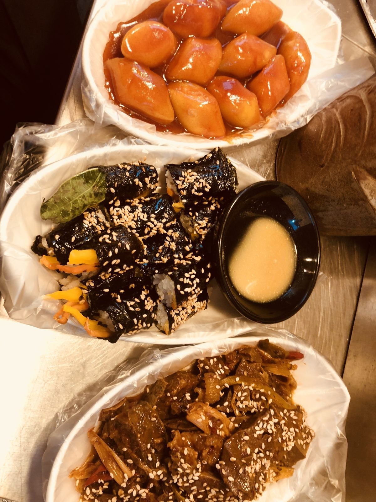 Yukhoe raw beef and mayak gimbap at Gwangjang Market