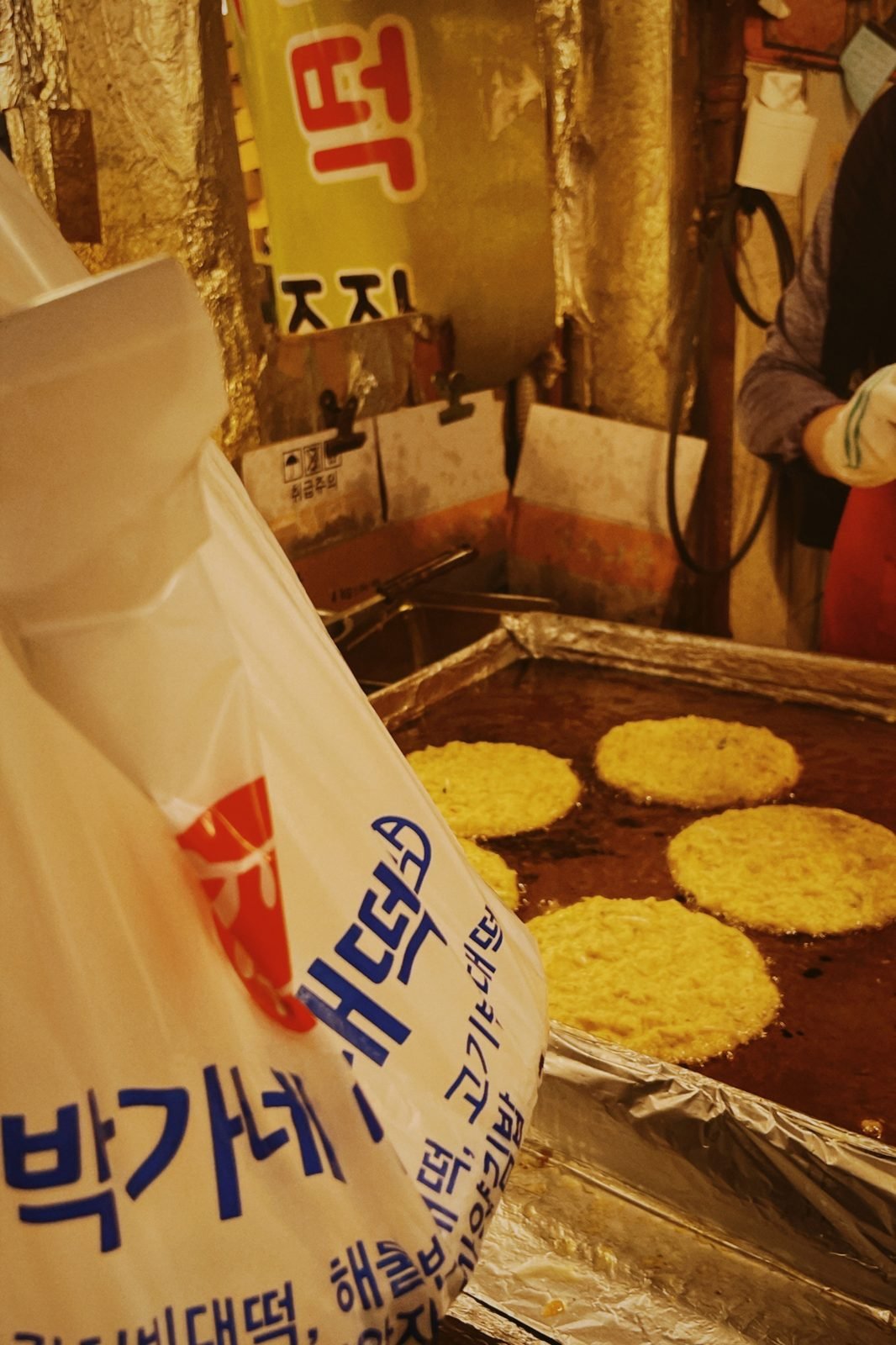 Golden bindaetteok mung-bean pancakes at Gwangjang Market