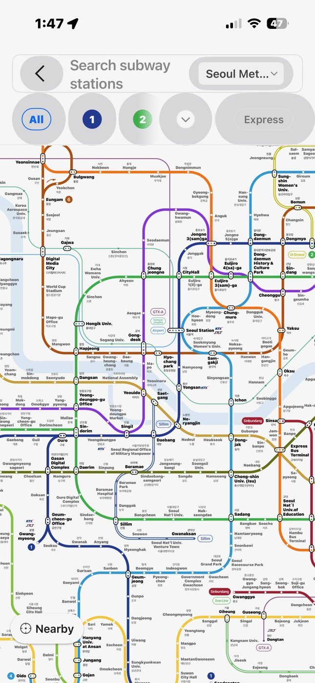 The Seoul subway map inside Naver Map